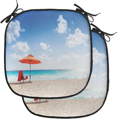 Vista 52 de Lunarable Cojín para silla costera, diván del desierto, descanso solitario, vacaciones, tropical, resort playa, ocio, asiento acolchado para cocina