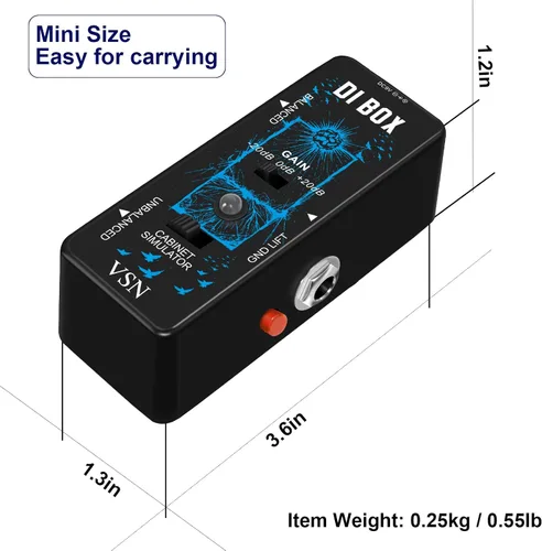 Vista 7 de VSN Caja pasiva de alto rendimiento DI Unidad de zumbido Eliminador de zumbido 1/4 instrumento Caja directa a equilibrado y desequilibrado XLR Mini