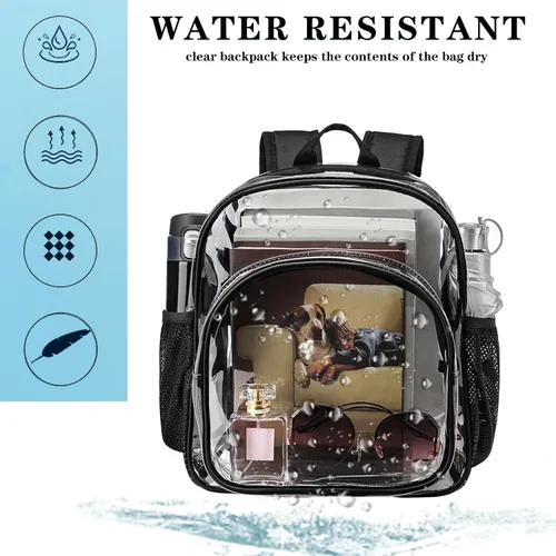Vista 5 de KUI WAN Clear Backpack Stadium Approved 12x12x6 Small Clear Backpack for Concert,Work,Festival,Security,Stadium