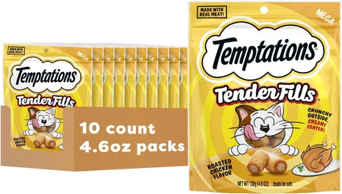 Vista 16 de Temptations Tender Fills - Golosinas crujientes y suaves para gatos adultos, sabor a pollo tostado, bolsa de 2.1 onzas (paquete de 12)