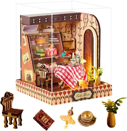 Vista 9 de Kit de rincón de libros, kit de casa en miniatura con LED, rompecabezas de madera 3D para adultos, kit de construcción de casa de muñecas, kit