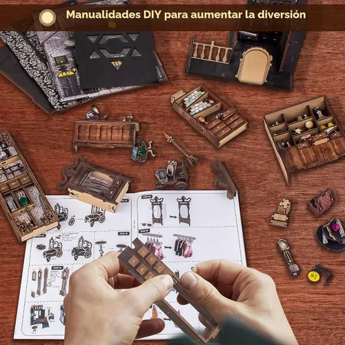 Vista 5 de Wimlade - Kit de manualidades para rincón de libros, kit de rincón de libros en miniatura, estante de libros con sujetalibros de rompecabezas 3D