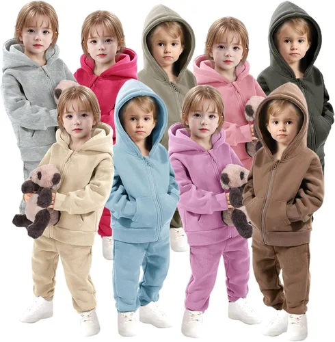 Vista 6 de iQKA Toddler Kids Baby Outwear Long Sleeve Round Neck Solid Color Jacket Zipper Hooded Light Weight Jackets Girls