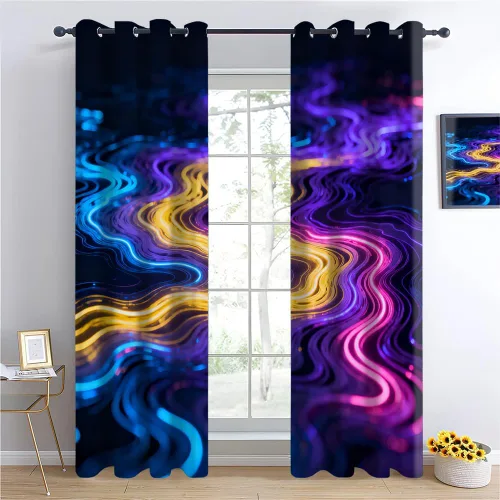 Vista 9 de Cyber Ring Curtains, Thermal Insulated Darkening Drapes For Sci-Fi Home Decor, Futuristic Neon Circle Digital Grid Scene Grommet Window Treatments