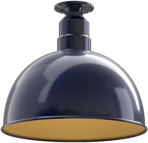Vista 23 de Steel Lighting Co. Colgante de cuenco rosa Lámpara montada en el techo Cúpula de 15 pulgadas vástago de 12 pulgadas Estilo granero de acero