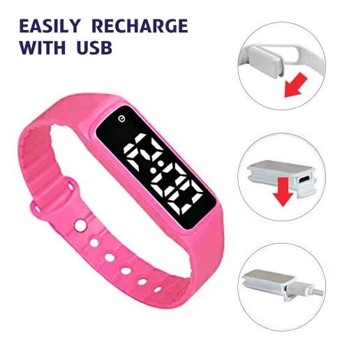 Vista 3 de Reloj de entrenamiento para ir al baño - Reloj despertador vibratorio silencioso con temporizador de cuenta regresiva (rojo rosa)