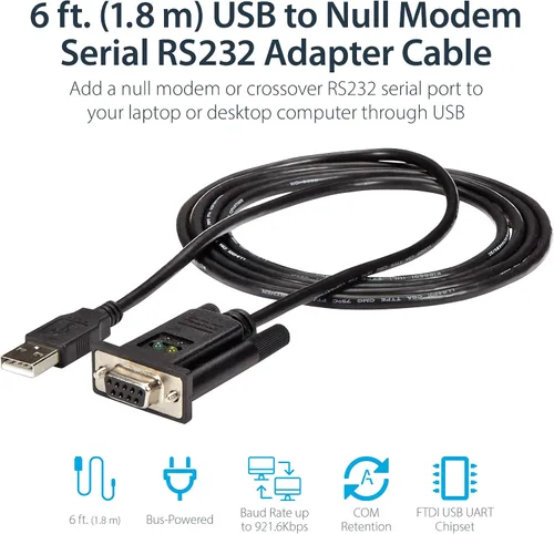 Vista 3 de StarTech.com Adaptador USB a Serial RS232 - DB9 Serial DCE Cable adaptador y cable de módem nulo serie RS232 de 10 pies - Cable de módem nulo - DB-9