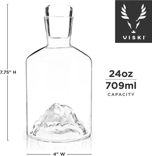 Vista 3 de Viski Decantador de whisky de montaña con tapón, decantador de licor soplado a mano para bourbon, whisky, licores, regalos de boda, regalos