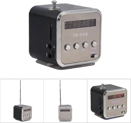 Vista 3 de Reproductor de música, mini altavoz Reproductor de música Radio FM portátil Estéreo PC Tarjeta de soporte de moda y disco U (negro)
