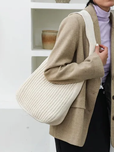 Vista 2 de ENBEI Bolsa Tote de Ganchillo para Mujeres, Bolsa de Hombro Tejida, Bolsa Estética, Linda Bolsa Tote Ecológica para Viajes, Uso Diario, Empaquetado