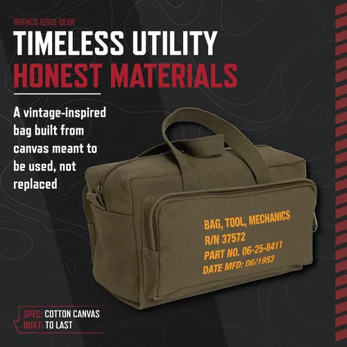 Vista 3 de Rothco 9113: Bolso de herramientas para mecánicos tipo G.I. con cremallera de bolsillo y sello militar
