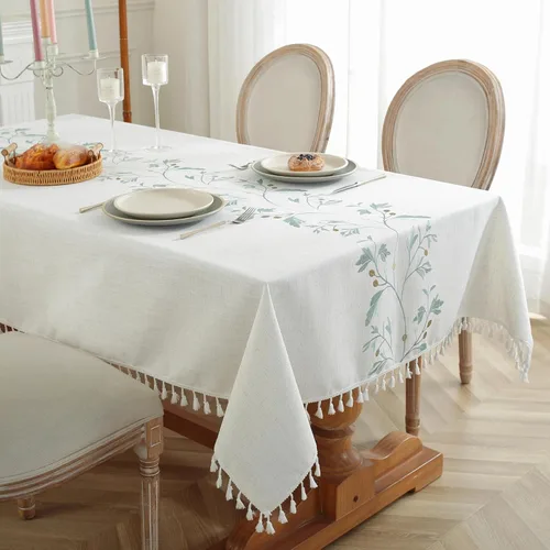 Vista 15 de JIALE - Manteles para mesas rectangulares, mantel de lino de algodón impermeable sin arrugas para mesas de comedor de granja, manteles de tela suave