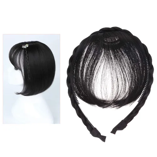 Vista 9 de Extensiones de cabello sintético con flecos, para mujeres y niñas (negro)