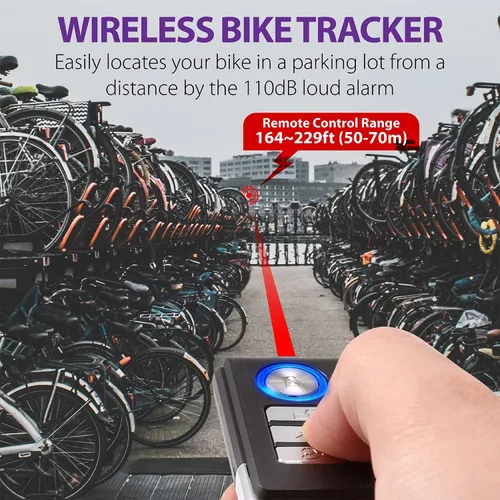 Vista 5 de Fosmon Alarma de bicicleta recargable USB-C con control remoto, impermeable IP55, inalámbrica, sensor de vibración y movimiento de 110dB, sistema