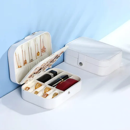 Vista 5 de RT&BS Small Travel Jewelry Case, Travel Jewelry Boxes for Women Girls, Small Jewelry Organizer Box, Valentine's Day Gift (White)