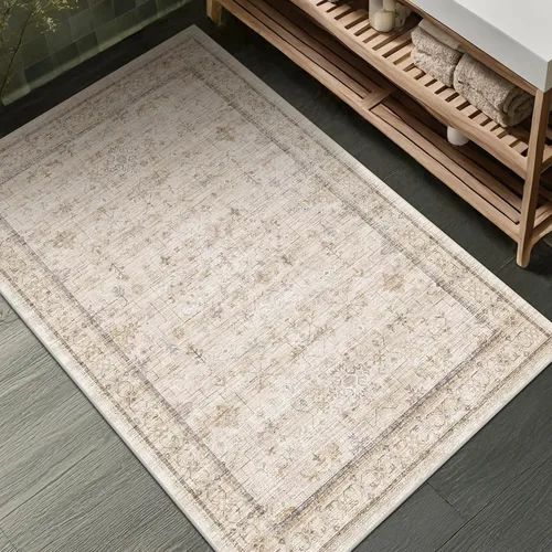 Vista 252 de Hazo Haus – Alfombra pequeña para entrada, cocina o baño, antideslizante con base de goma, resistente a las manchas y a la decoloración, diseño