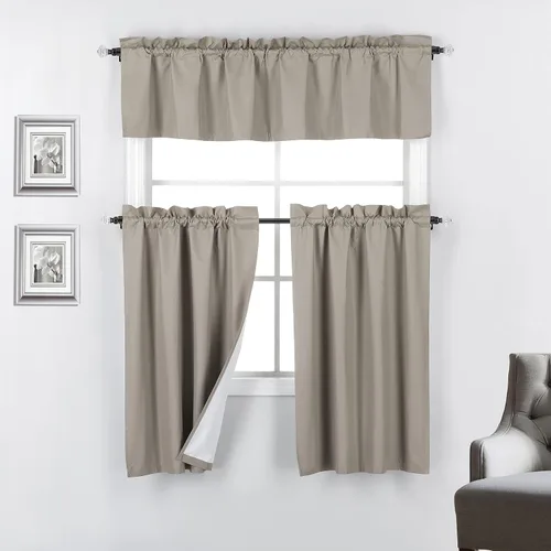 Vista 12 de Rooney - Juego de 3 cortinas opacas con respaldo térmico para ventana de cocina (negro)