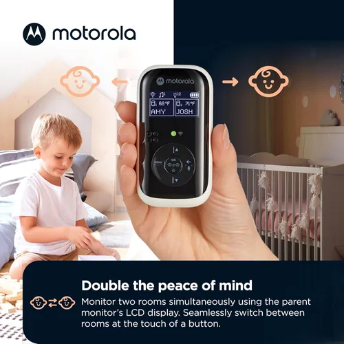 Vista 2 de Motorola Nursery Monitor de audio para bebé, doble habitación HD, rango de 1500 pies, luz nocturna, audio de 2 vías, sin audio WiFi solo con unidad