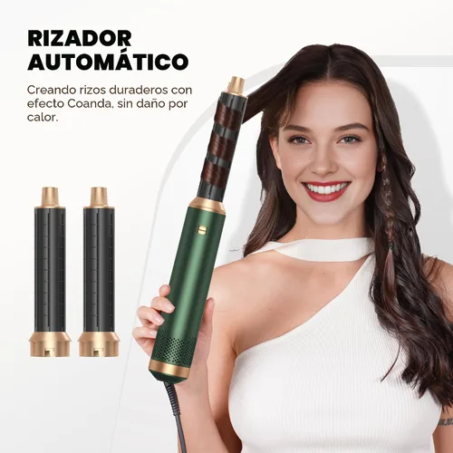 Vista 2 de Cepillo secador de pelo 5 en 1, juego de cepillo secador de pelo mejorado con iones negativos, rizador de aire caliente, rizador de rizos