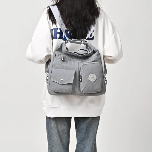 Vista 3 de Bolso Hobo multiusos para mujer con RFID antirrobo, bolsa cruzada de nailon impermeable, bolsa de hombro, mochila convertible