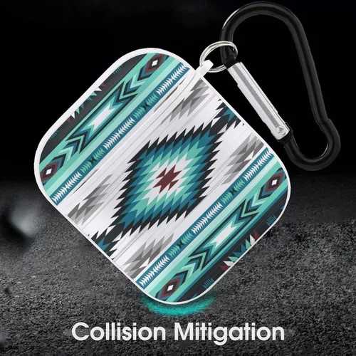 Vista 6 de Funda compatible con Airpods, color verde azulado, turquesa, tribal, navajo, azteca, patrón étnico, para mujeres y hombres, a prueba de golpes
