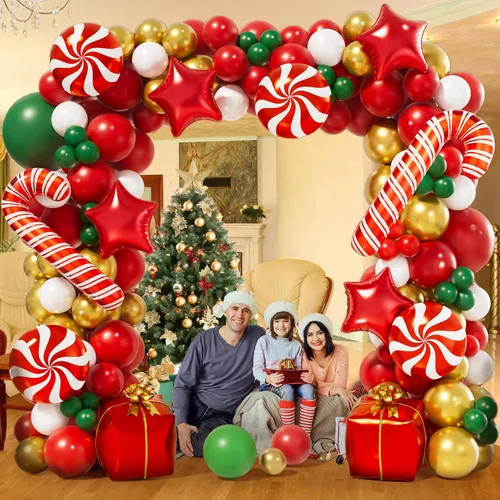 Vista 3 de AobkDeco Kit de arco de guirnalda de globos de Navidad de 151 piezas con globos rojos, blancos, dorados, verdes oscuros, globos de papel de Oro rojo
