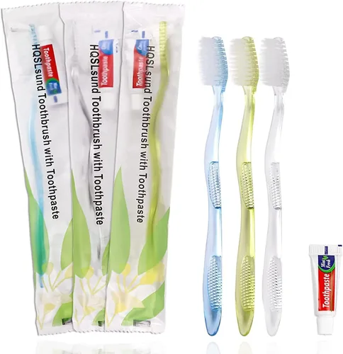 Vista 6 de Cepillos de dientes desechables con pasta de dientes envueltos individualmente, juego de cepillos de dientes de viaje desechables manuales