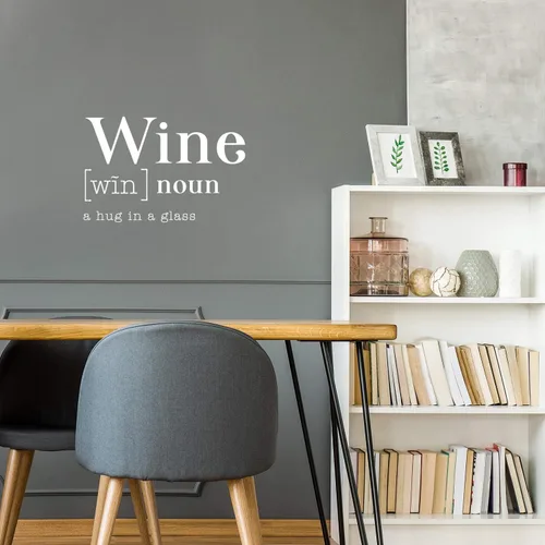 Vista 3 de Vinilo decorativo para pared, diseño de vino a abrazo en una copa, 22 x 33.5 pulgadas, definición moderna de humor para adultos, decoración