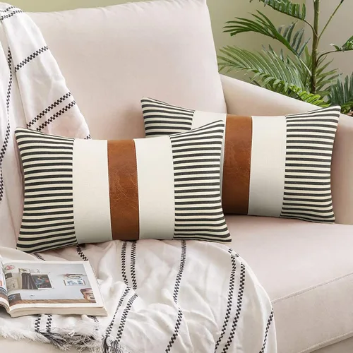 Vista 11 de Fundas de almohada de estilo granja JASEN de 20x20 pulgadas, juego de 2 fundas de almohada de piel sintética modernas decorativas para sofá
