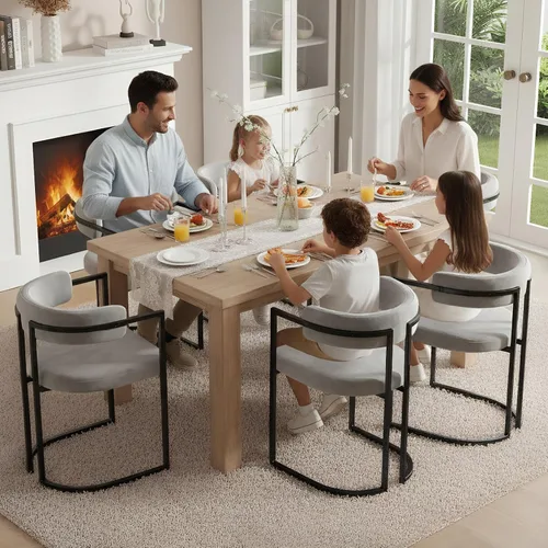 Vista 3 de Juego de 2 sillas de comedor de terciopelo gris, sillas de comedor modernas con respaldo cómodo, silla de comedor tapizada, sillón decorativo