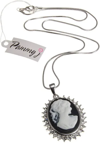 Vista 3 de PammyJ Collar de camafeo Silvertone para dama, 18
