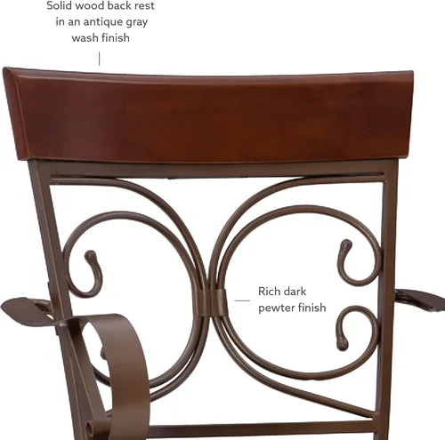 Vista 7 de Powell Dayne - Taburete grande y alto de 24 asientos con brazos en metal de bronce oscuro con asiento acolchado de piel sintética marrón oscuro