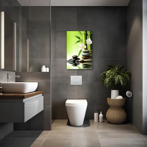 Vista 5 de LZIMU Arte de pared zen para decoración de baño, piedra zen, bambú y flores blancas, impresiones en lienzo de meditación zen para yoga, decoración