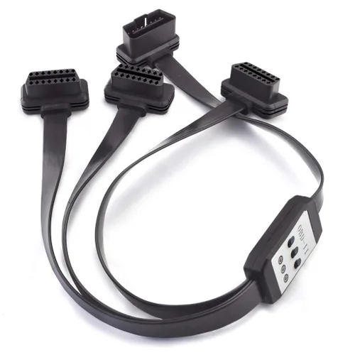 Vista 3 de Cable divisor OBDii OBD2 de 3 vías de 19.7 in, perfil ultra bajo, 16 pines, OBD, macho a hembra, cable de extensión de diagnóstico de coche