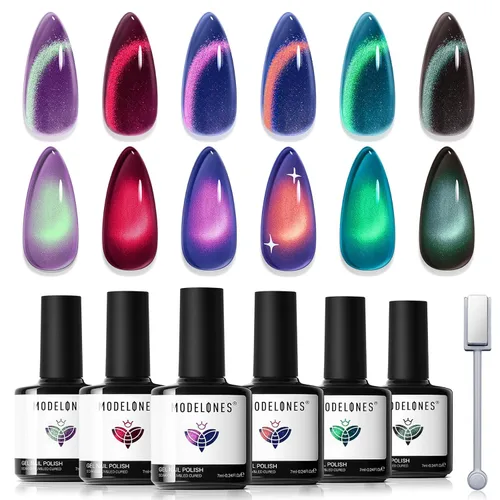 Vista 31 de modelones Juego de imanes de ojo de gato, esmalte de gel francés con corazón de ojo de gato, kit de herramientas de uñas de doble cabeza 5 en 1
