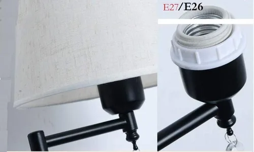 Vista 5 de Lámpara de pared con cadena de tracción e interruptor de botón enchufable, brazo oscilante, aplique de pared E26/E27 para dormitorio, mesita