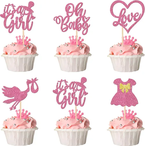 Vista 11 de 36 piezas de decoración para cupcakes con diseño de luna con purpurina de luna y estrella para revelación de género de bebé, baby shower, fiestas