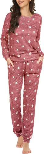 Vista 28 de Ekouaer - Conjunto de pijama de manga larga para mujer, ropa de dormir suave con cuello redondo y bolsillos, conjuntos de ropa de descanso Negro