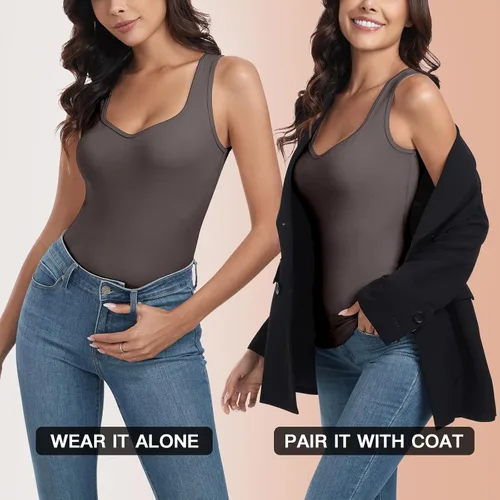 Vista 6 de WOWENY Camiseta sin mangas de forro polar térmico para mujer, sin mangas, cuello corazón, chaleco de invierno, ropa interior, camiseta cálida