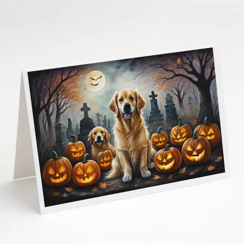 Vista 9 de Caroline's Treasures DAC2042GCA7P Golden Retriever - Tarjetas de felicitación y sobres de Halloween espeluznantes, paquete de 8 tarjetas en blanco