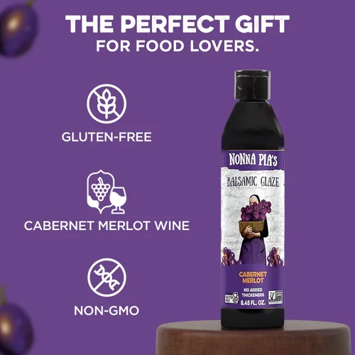 Vista 3 de Nonna Pia's Cabernet Merlot Balsamic Glaze – Vinagre balsámico de Módena certificado IGP – Sabor de cuerpo completo – Perfecto para hamburguesas