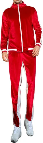 Vista 4 de KISSQIQI Chándal de 2 piezas con cremallera completa para hombre, trajes deportivos de terciopelo dorado, trajes casuales, chaqueta y pantalones
