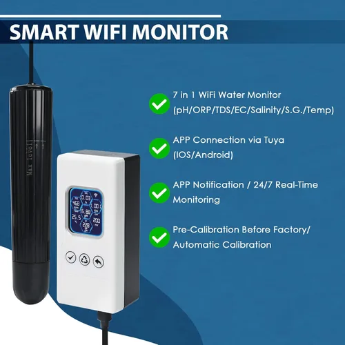Vista 2 de 7 en 1 probador inteligente de calidad del agua, monitor de agua inalámbrico WiFi mide pH/ORP/TDS/EC/salinidad/SG/TEMP, medidor de calidad de agua