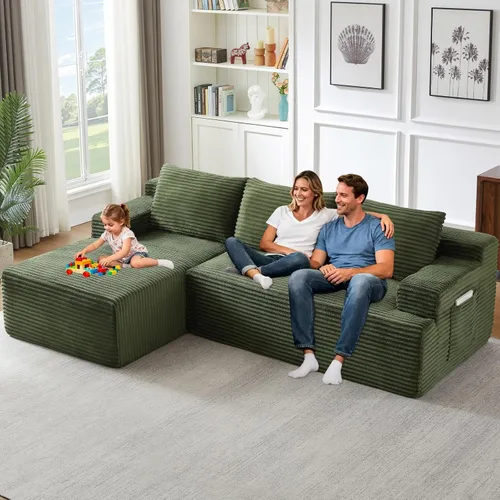 Vista 32 de Sofá seccional Cloud de 96 pulgadas, sofá deshuesado para sala de estar, sofá modular con asiento profundo, sofá de pana cómodo y esponjoso con Negro