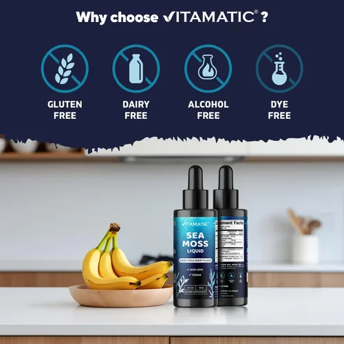 Vista 5 de Vitamatic Musgo marino irlandés orgánico líquido, fabricado con vejiga y raíz de bardana, 2800 mg por porción, 2 onzas líquidas, suplemento de masa