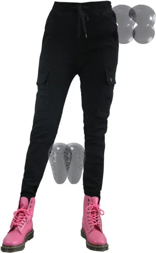 Vista 11 de Pantalones de motocicleta para mujer, leggings con relleno extraíble, detalles de bolsillo grande para aventura (color negro, talla: XXS)