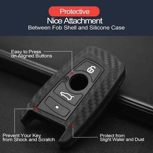 Vista 4 de 2 piezas Compatible con BMW X4 X5 X1 X3 X6 3 5 7 Series M1 M2 M3 M5 335 328 535 650 740 F05 F10 F20 F30 Funda para llavero con aspecto de fibra