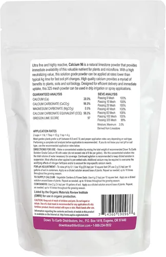 Vista 2 de Down To Earth All Natural Fertilizers Solución orgánica Calcio 96 - Polvo de piedra caliza de grado profesional 325 malla para aplicaciones