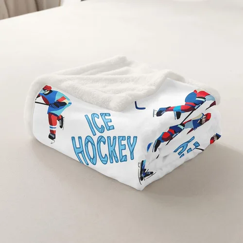 Vista 7 de Erosebridal Manta de Cama de Felpa de Hockey sobre Hielo Manta Temática de Juegos Deportivos Decoración de Dormitorio, Manta Sherpa de Jugadores