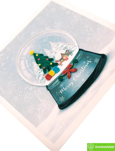 Vista 3 de Globo de nieve de Navidad, tarjeta de Navidad con filigrana - Arte único dedicado hecho a mano, tarjeta de felicitación de diseño para toda ocasión
